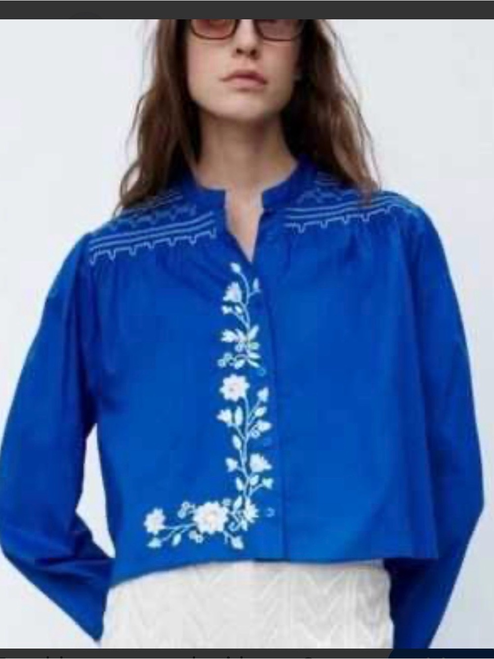 Embroidered Floral Button-Front Blue Women's Top